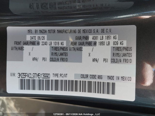 Продажа на аукционе авто 2026 Mazda Mazda3 Gs, vin: 3MZBPACL9TM513990, номер лота: 12700391