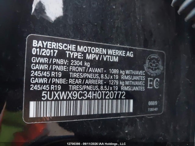 2017 Bmw X3 Xdrive28i მანქანა იყიდება აუქციონზე, vin: 5UXWX9C34H0T20772, აუქციონის ნომერი: 12700398