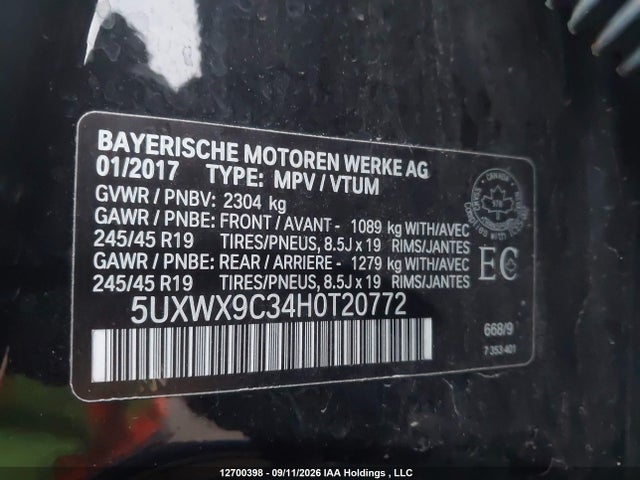 2017 Bmw X3 Xdrive28i მანქანა იყიდება აუქციონზე, vin: 5UXWX9C34H0T20772, აუქციონის ნომერი: 12700398