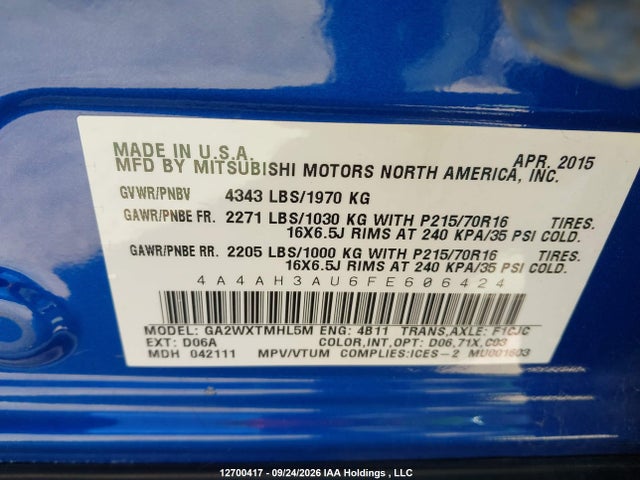 4A4AH3AU6FE606424 Mitsubishi RVR