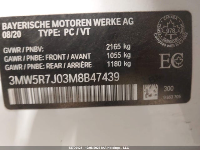 3MW5R7J03M8B47439 BMW 330XI
