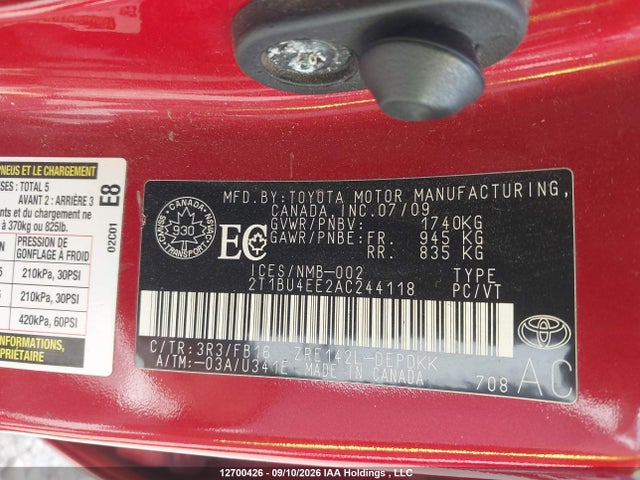 Продаж на аукціоні авто 2010 Toyota Corolla S/le/xle, vin: 2T1BU4EE2AC244118, номер лоту: 12700426