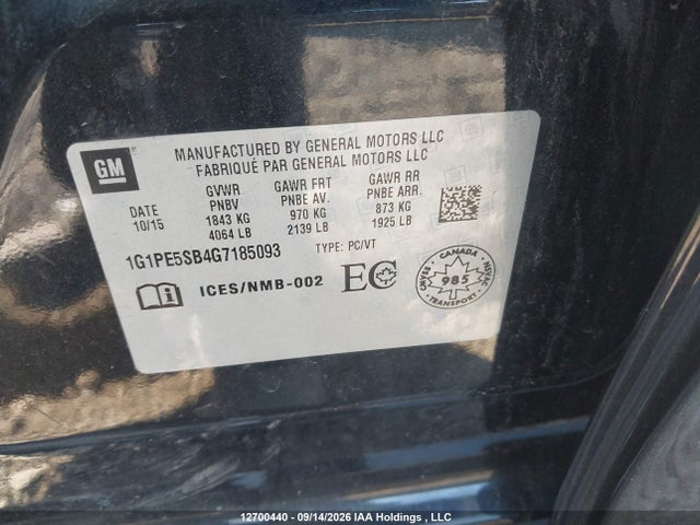 Продажа на аукционе авто 2016 Chevrolet Cruze Limited, vin: 1G1PE5SB4G7185093, номер лота: 12700440