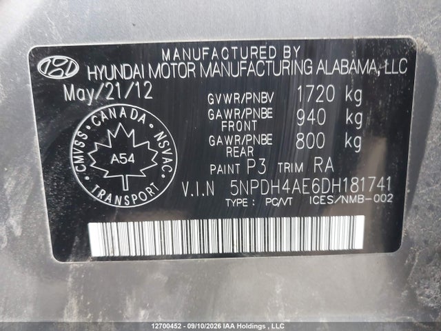2013 Hyundai Elantra Gl მანქანა იყიდება აუქციონზე, vin: 5NPDH4AE6DH181741, აუქციონის ნომერი: 12700452
