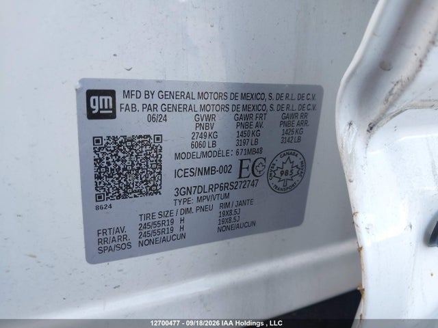 Продажа на аукционе авто 2024 Chevrolet Equinox Ev Lt, vin: 3GN7DLRP6RS272747, номер лота: 12700477