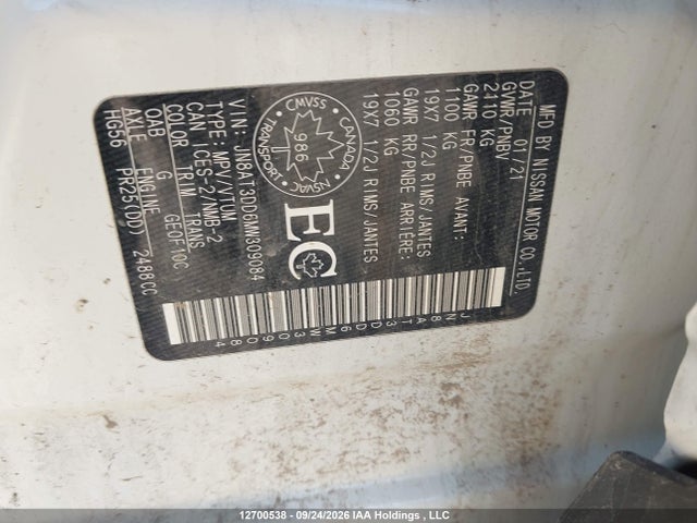 Aukcja sprzedaży 2021 Nissan Rogue Platinum, vin: JN8AT3DD6MW309084, numer aukcji: 12700538