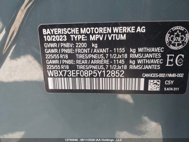 12700546 :رقم المزاد ، WBX73EF08P5Y12852 vin ، 2023 Bmw X1 Xdrive28i مزاد بيع