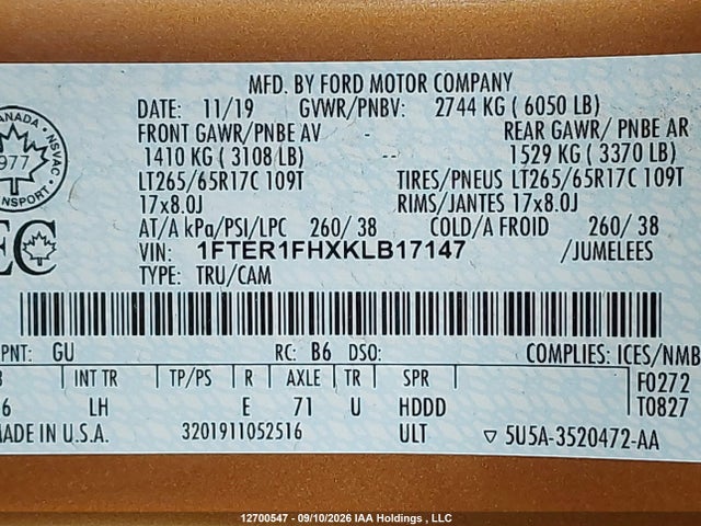 Продаж на аукціоні авто 2019 Ford Ranger Xl/xlt/lariat, vin: 1FTER1FHXKLB17147, номер лоту: 12700547