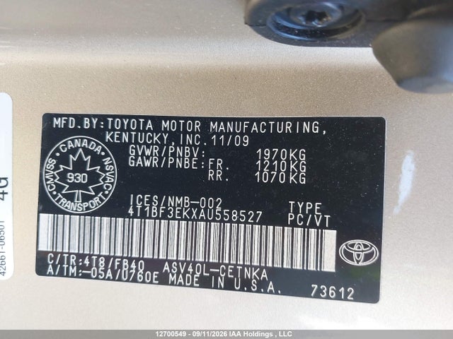 Продажа на аукционе авто 2010 Toyota Camry Se/le/xle, vin: 4T1BF3EKXAU558527, номер лота: 12700549