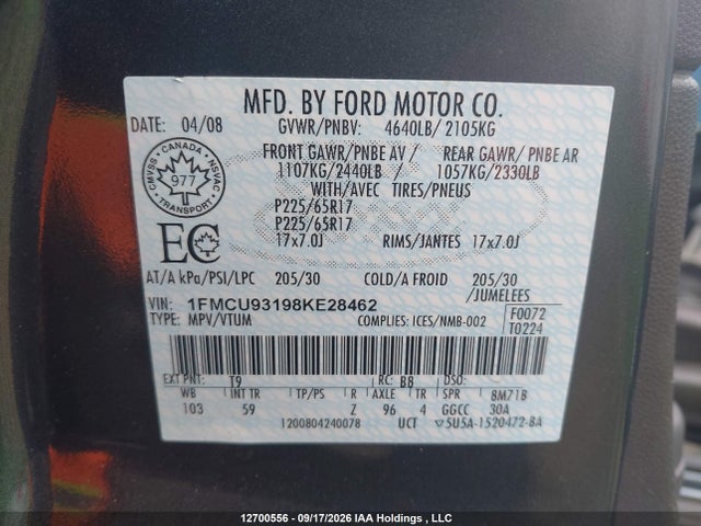 Aukcja sprzedaży 2008 Ford Escape Xlt, vin: 1FMCU93198KE28462, numer aukcji: 12700556