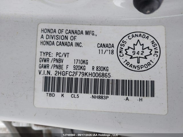 Honda CIVIC EX 2019 2HGFC2F79KH006865 Image 9