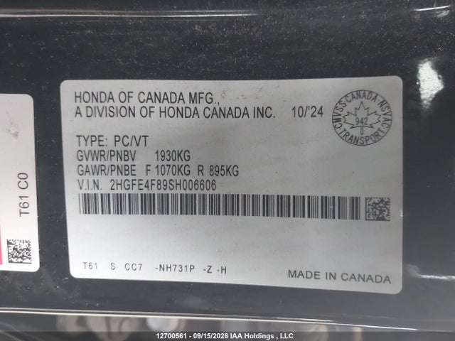 Honda Civic 2025 2HGFE4F89SH006606 Image 20