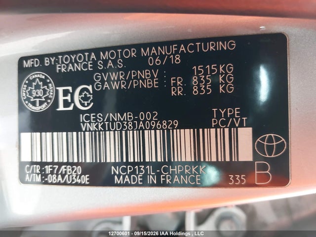 Toyota YARIS LE 2018 VNKKTUD38JA096829 Image 9