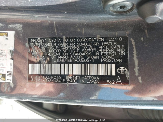 Продажа на аукционе авто 2010 Toyota Corolla, vin: JTDBU4EE4AJ060674, номер лота: 12700606