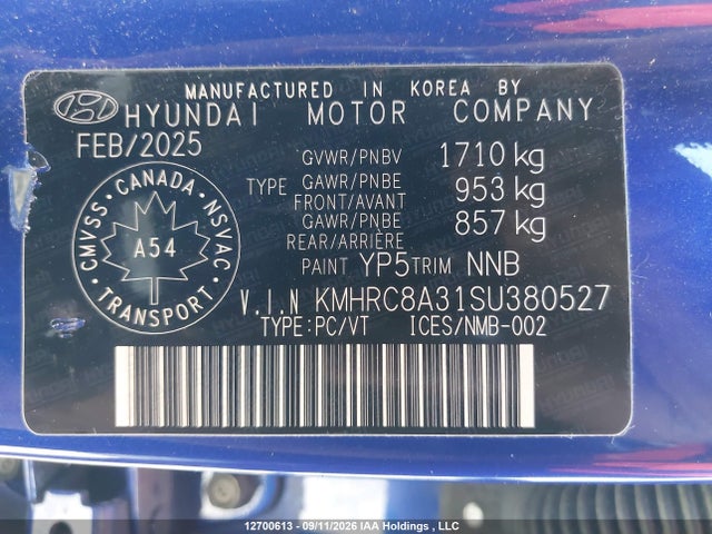 Aukcja sprzedaży 2025 Hyundai Venue Sel/limited, vin: KMHRC8A31SU380527, numer aukcji: 12700613