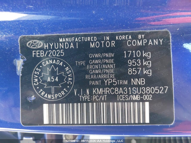 Aukcja sprzedaży 2025 Hyundai Venue Sel/limited, vin: KMHRC8A31SU380527, numer aukcji: 12700613