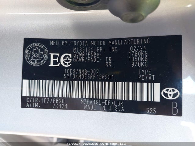 Toyota COROLLA LE 2024 5YFB4MDE5RP136931 Image 9