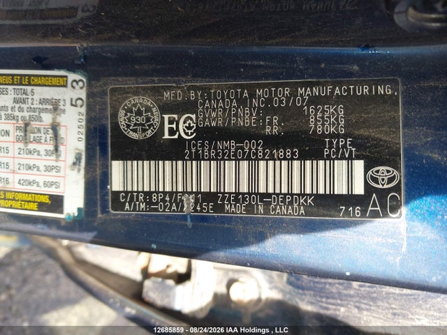 12685859 :رقم المزاد ، 2T1BR32E07C821883 vin ، 2007 Toyota Corolla Ce/le/sport مزاد بيع