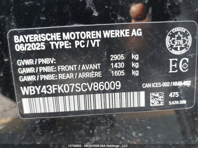Aukcja sprzedaży 2025 Bmw I5 M60i Xdrive, vin: WBY43FK07SCV86009, numer aukcji: 12700652