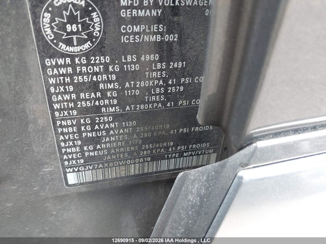 Aukcja sprzedaży 2013 Volkswagen Tiguan 2.0 Tsi Comfortline/2.0 Tsi Highline/2.0 Tsi Trendline, vin: WVGJV7AX8DW009618, numer aukcji: 12690915