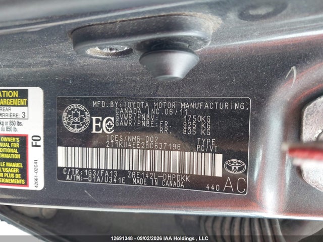 12691348 :رقم المزاد ، 2T1KU4EE2BC637196 vin ، 2011 Toyota Matrix مزاد بيع