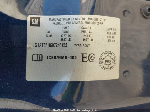 Aukcja sprzedaży 2009 Chevrolet Cobalt, vin: 1G1AT55H697246152, numer aukcji: 12700673
