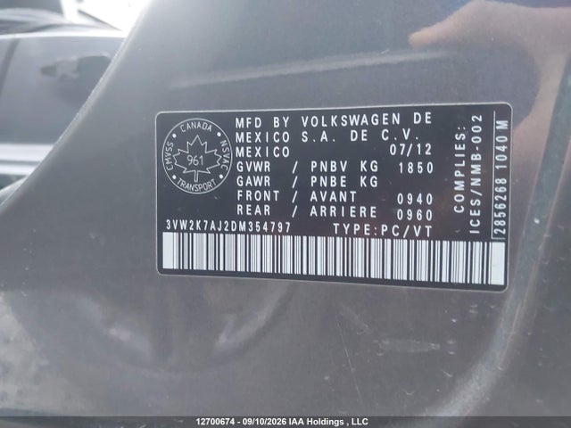 Aukcja sprzedaży 2013 Volkswagen Jetta S, vin: 3VW2K7AJ2DM354797, numer aukcji: 12700674