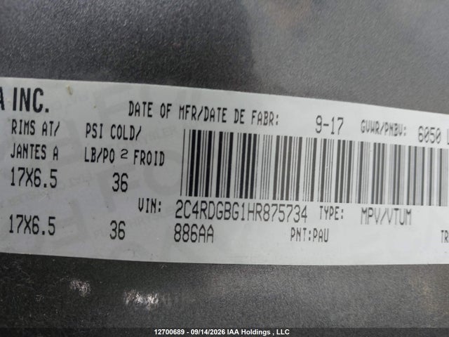 Dodge Grand Caravan 2017 2C4RDGBG1HR875734 Image 9