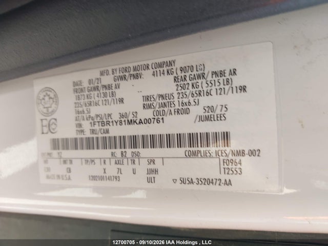 Ford Transit T-250 2021 1FTBR1Y81MKA00761 Image 18