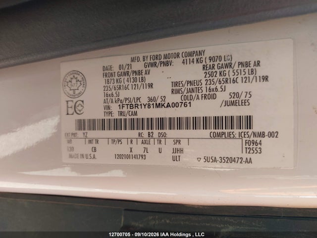 Ford Transit T-250 2021 1FTBR1Y81MKA00761 Image 9