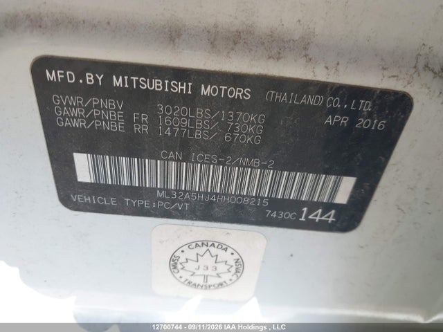 Продажа на аукционе авто 2017 Mitsubishi Mirage, vin: ML32A5HJ4HH008215, номер лота: 12700744