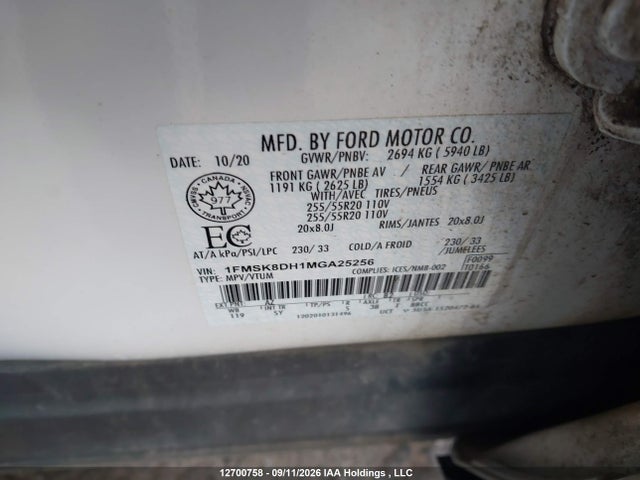 1FMSK8DH1MGA25256 Ford EXPLORER XLT