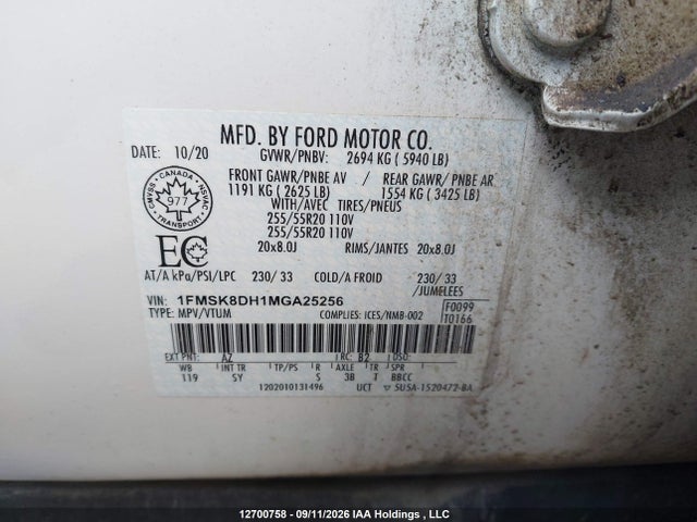 1FMSK8DH1MGA25256 Ford EXPLORER XLT