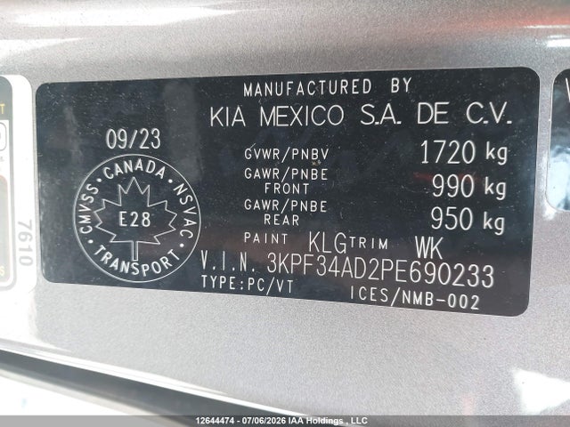 12644474 :رقم المزاد ، 3KPF34AD2PE690233 vin ، 2023 Kia Forte Ex/ex Premium/ex+/gt-line مزاد بيع