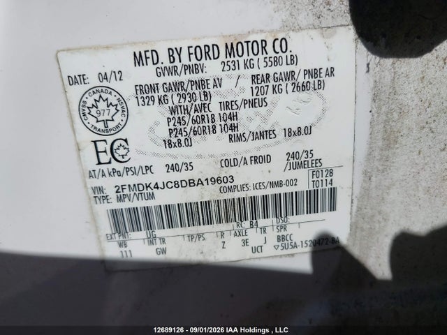 Продажа на аукционе авто 2013 Ford Edge Sel, vin: 2FMDK4JC8DBA19603, номер лота: 12689126