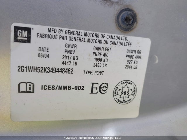 2004 Chevrolet Impala Ls მანქანა იყიდება აუქციონზე, vin: 2G1WH52K349448462, აუქციონის ნომერი: 12692491