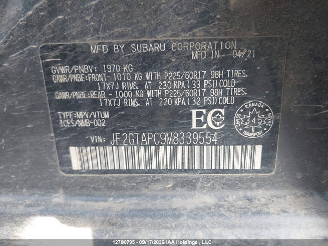 JF2GTAPC9M8339554 Subaru Crosstrek Premium