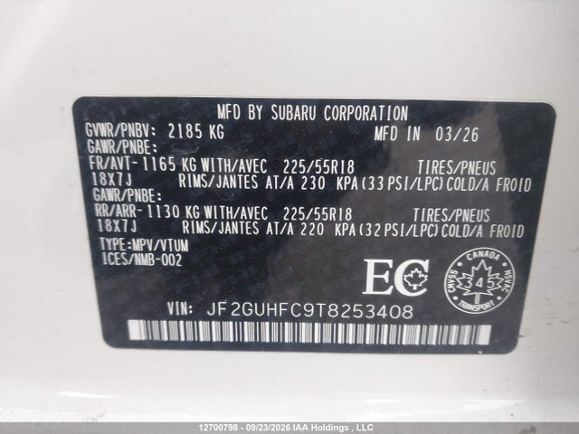 JF2GUHFC9T8253408 Subaru Crosstrek Sport