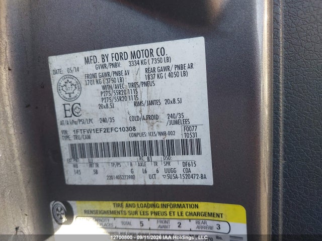 Ford F150 Supercrew 2014 1FTFW1EF2EFC10308 Image 9
