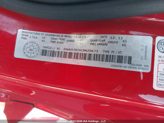 Продажа на аукционе авто 2012 Volkswagen Beetle 2.5l Comfortline/2.5l Highline, vin: 3VWHX7AT6CM620673, номер лота: 12692521
