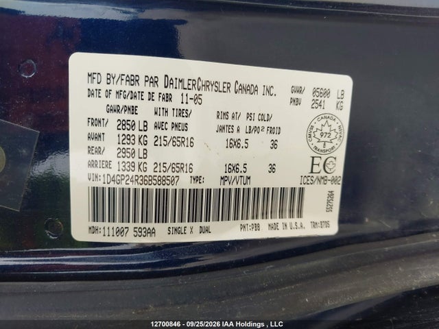 Aukcja sprzedaży 2006 Dodge Grand Caravan Se, vin: 1D4GP24R36B588507, numer aukcji: 12700846