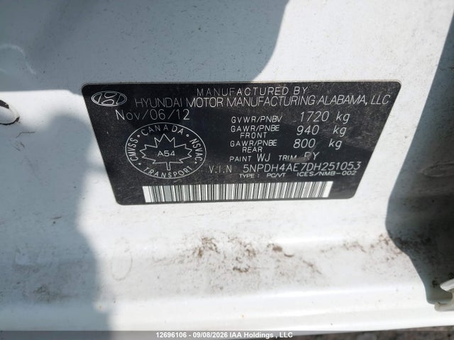 Aukcja sprzedaży 2013 Hyundai Elantra Limited, vin: 5NPDH4AE7DH251053, numer aukcji: 12696106