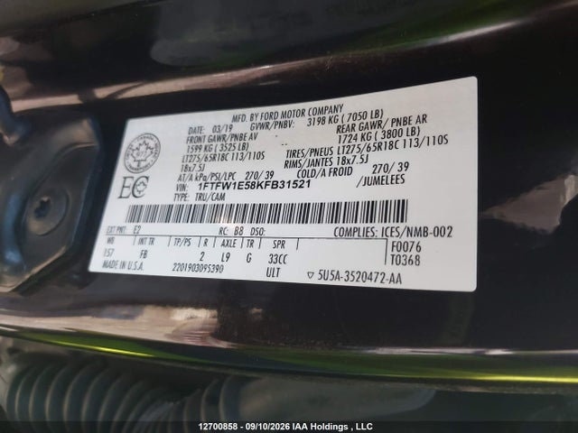 Ford F-150 King Ranch/lariat/platinum/xl/xlt 2019 1FTFW1E58KFB31521 Image 9