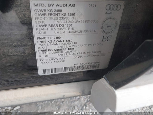 WA1AAAFY5M2130946 Audi Q5
