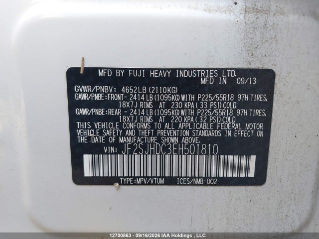 12700863 :رقم المزاد ، JF2SJHDC3EH501810 vin ، 2014 Subaru Forester 2.0xt Limited Package مزاد بيع