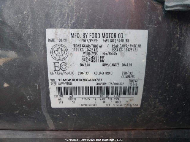 Ford EXPLORER XLT 2021 1FMSK8DHXMGA89781 Image 9
