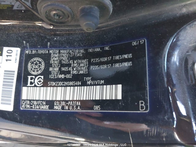 12700869 :رقم المزاد ، 5TDKZ3DC2HS865484 vin ، 2017 Toyota Sienna Le مزاد بيع