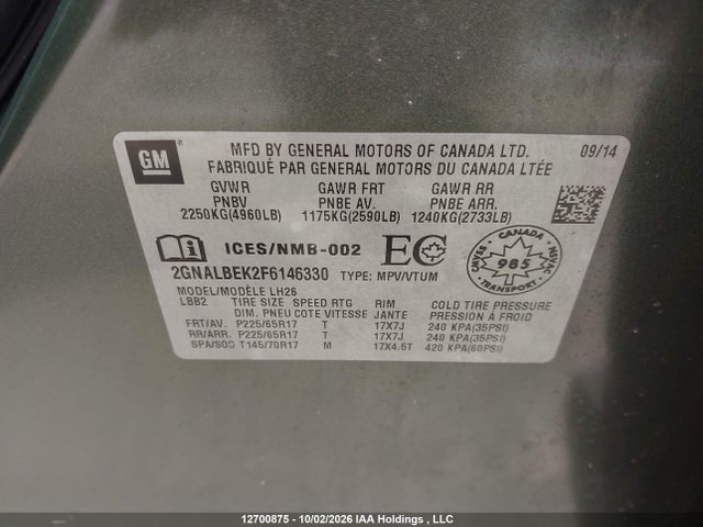 Chevrolet EQUINOX LT 2015 2GNALBEK2F6146330 Image 9