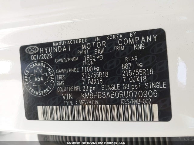 Aukcja sprzedaży 2024 Hyundai Kona 2.0l Preferred, vin: KM8HB3AB0RU070906, numer aukcji: 12700899