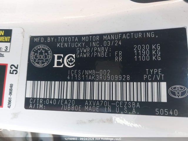 4T1S11AK3RU909928 Toyota CAMRY SE